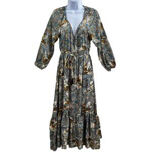 Anthropologie Boemo S Boho Paisley Tiered Maxi Dress Tie Waist Hippie Coachella